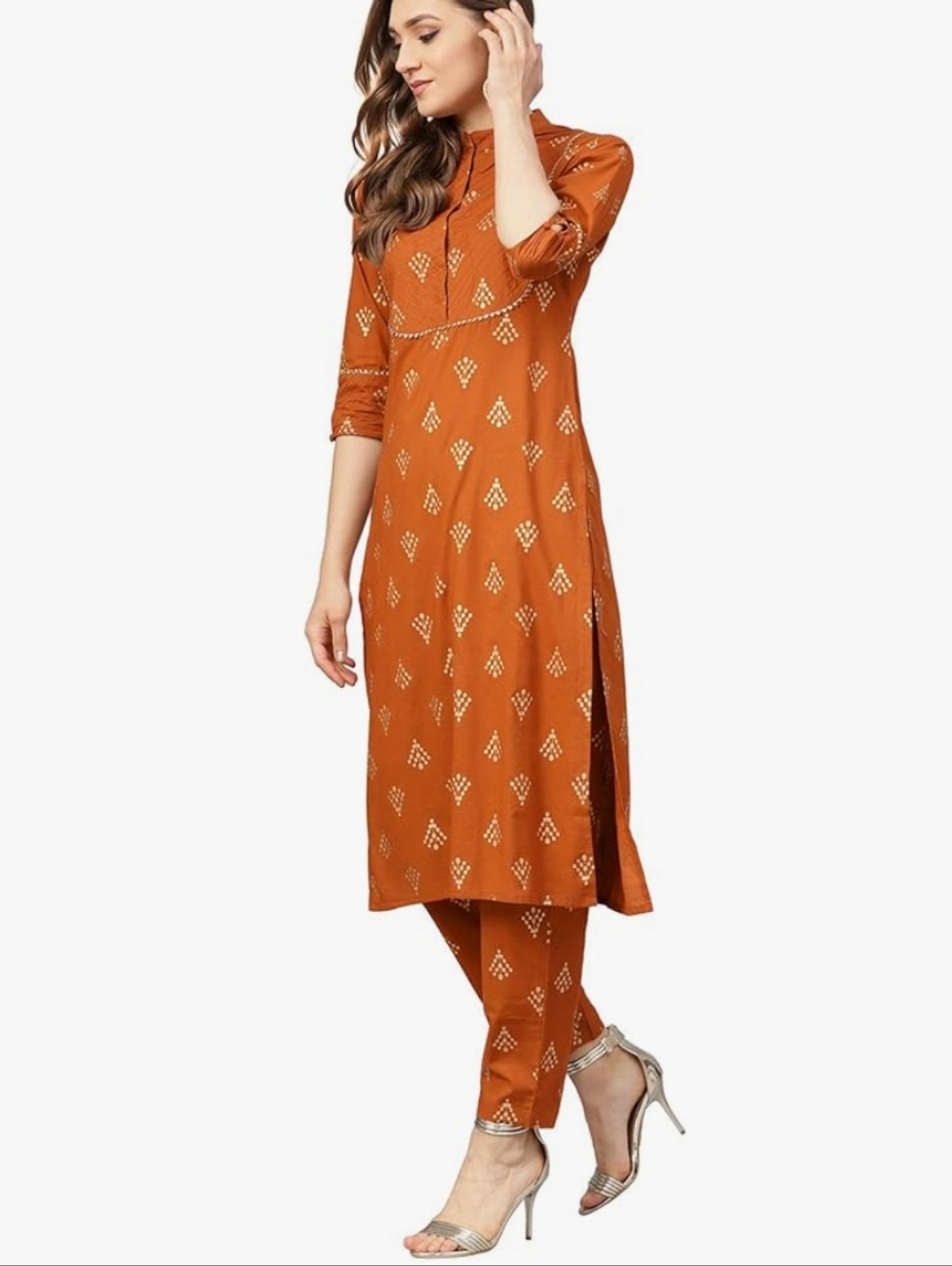 Dalia Rust Straight Kurta with Gold Motif Pants, Idalia Size Small NWT